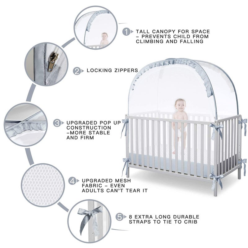 L RUNNZER Crib Tent Crib Net to Keep Baby in, Pop Up Crib Tent Canopy Keep Baby from Climbing Out (55.2" L x 27.6" W x 51.6" H) - Image 4